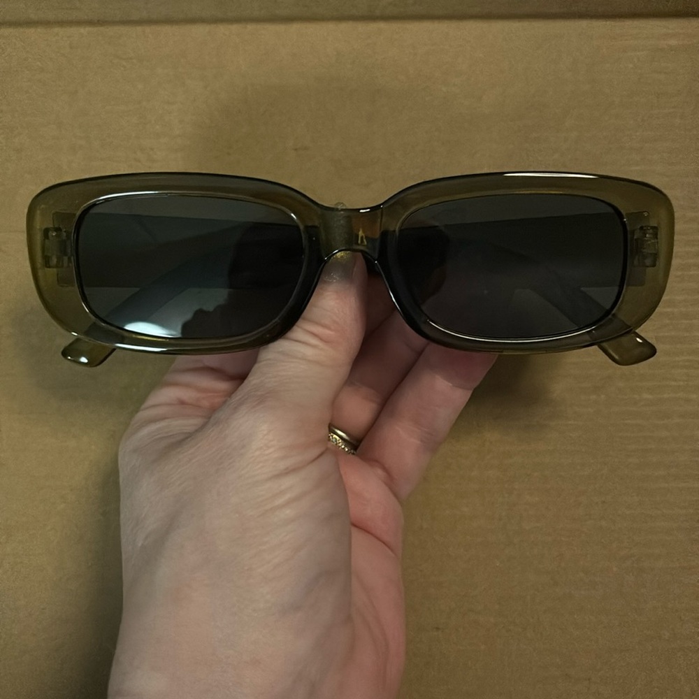 Translucent army green rectangular sunglasses gray lenses